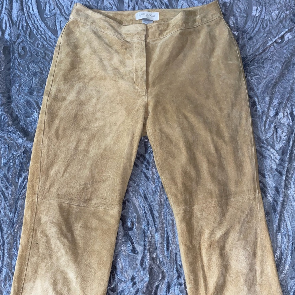 Hugo Buscati Brown Suede Straight Leg Pants